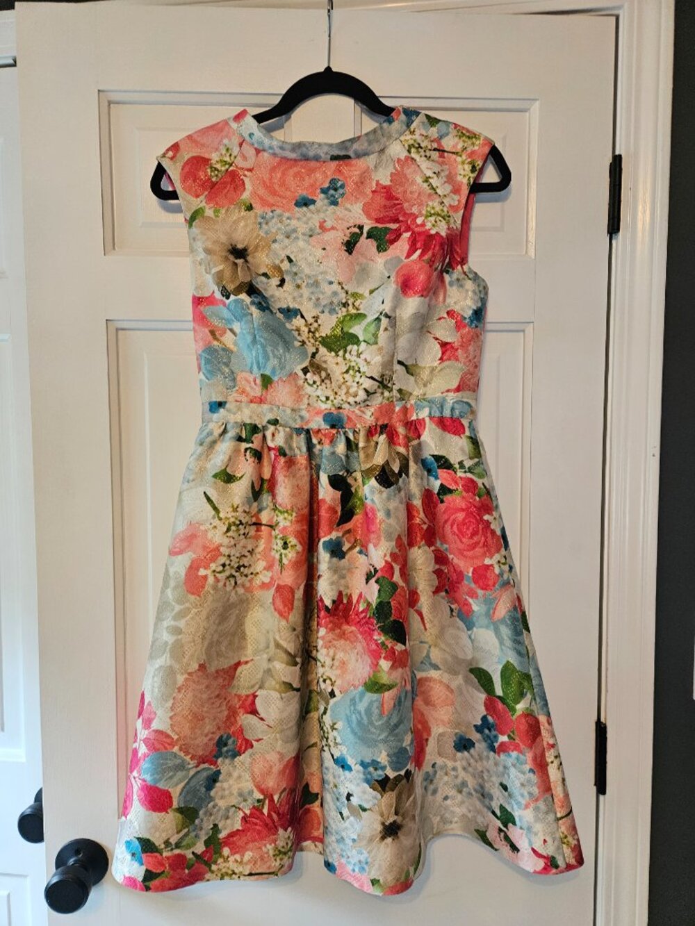 Cynthia Steffe Floral Jacquard Fit Flare Dress Coral Metallic Women's Size 6